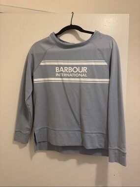 Barbour Light Blue Pullover with White Logo Stripes